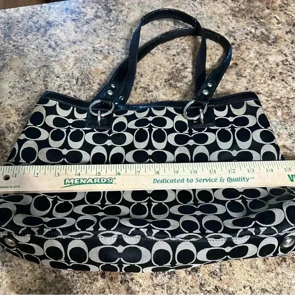 Coach Penelope Sig C Shoulder Bag Black Canvas Leather Jacquard Authenticated - Picture 11 of 16